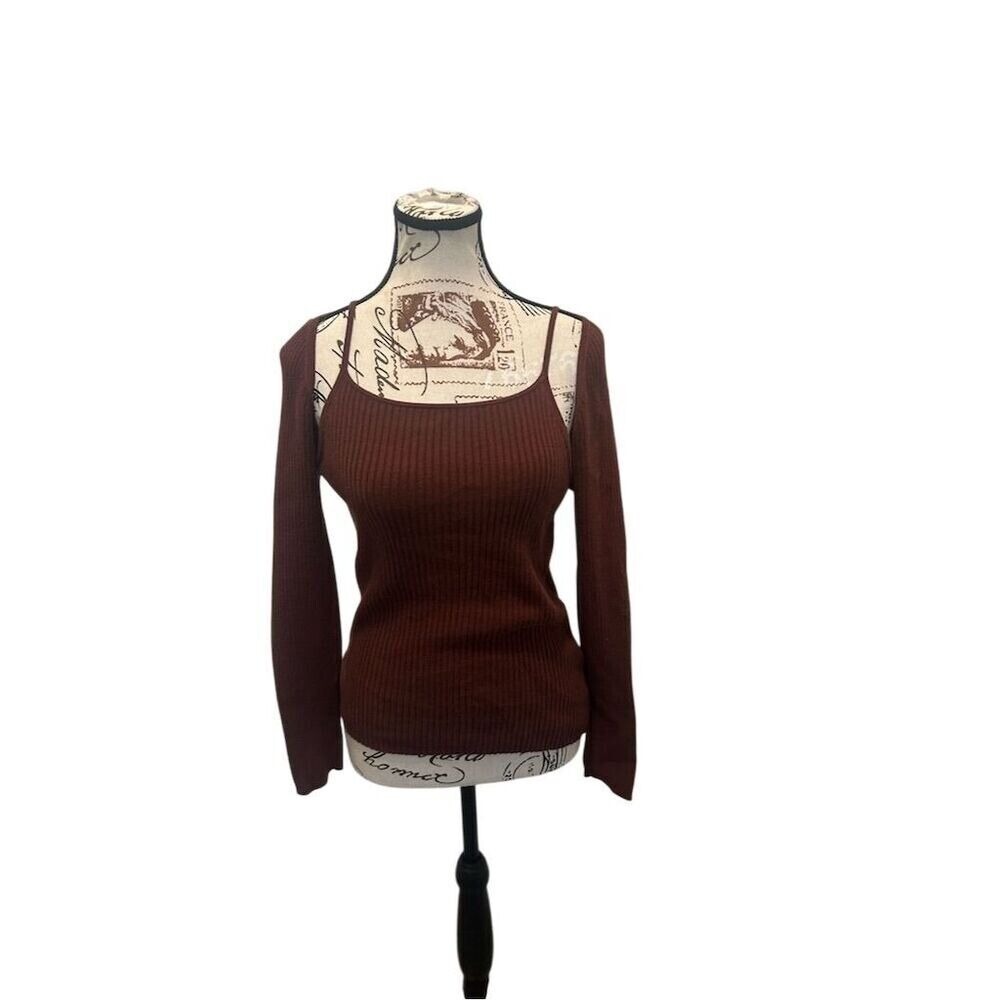Women’s Square Neck Ribbed Knit Sweater - Brown